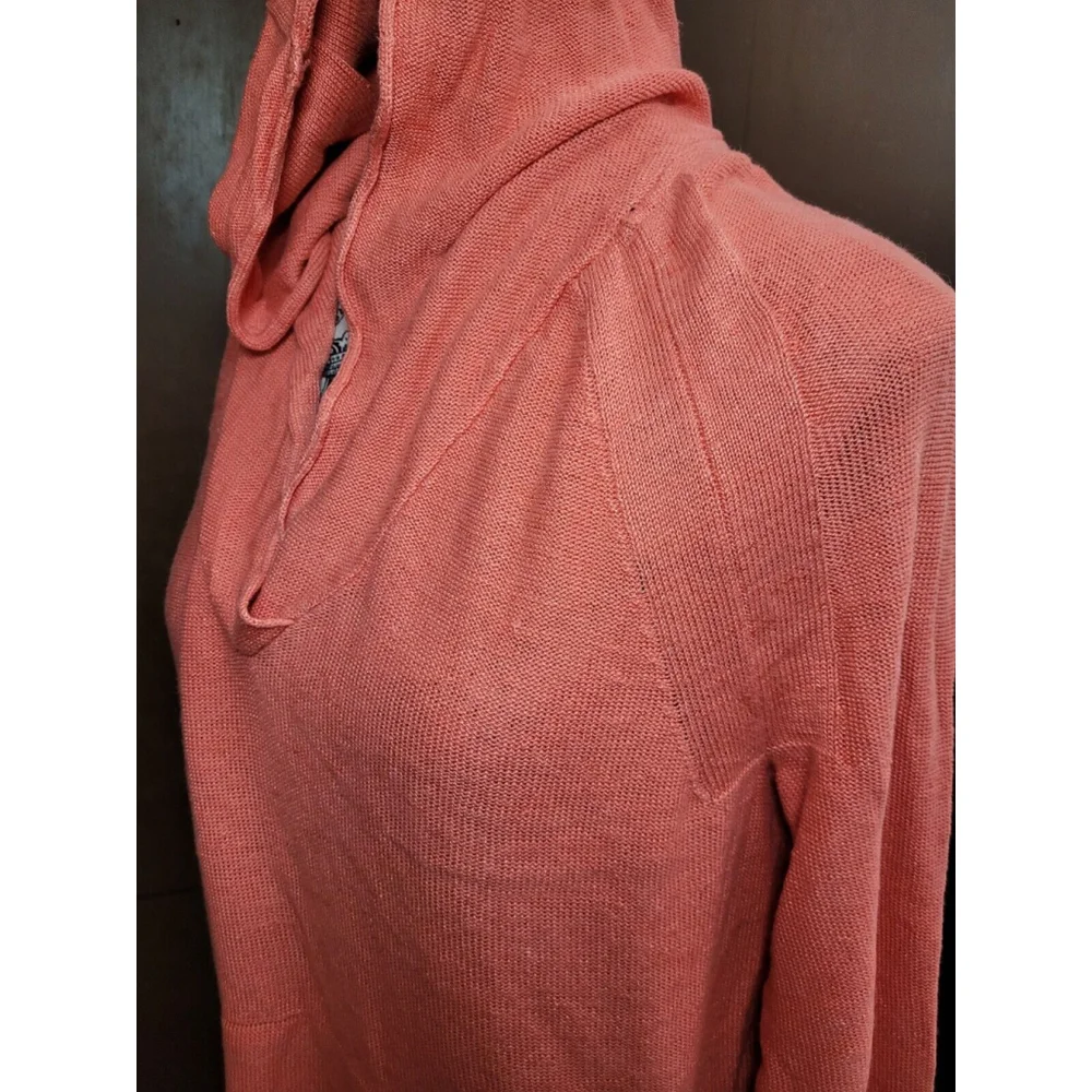 Free People Womens XS Optimist Hoodie Coral Salmon Pink Tie Sides Front Pocket‎